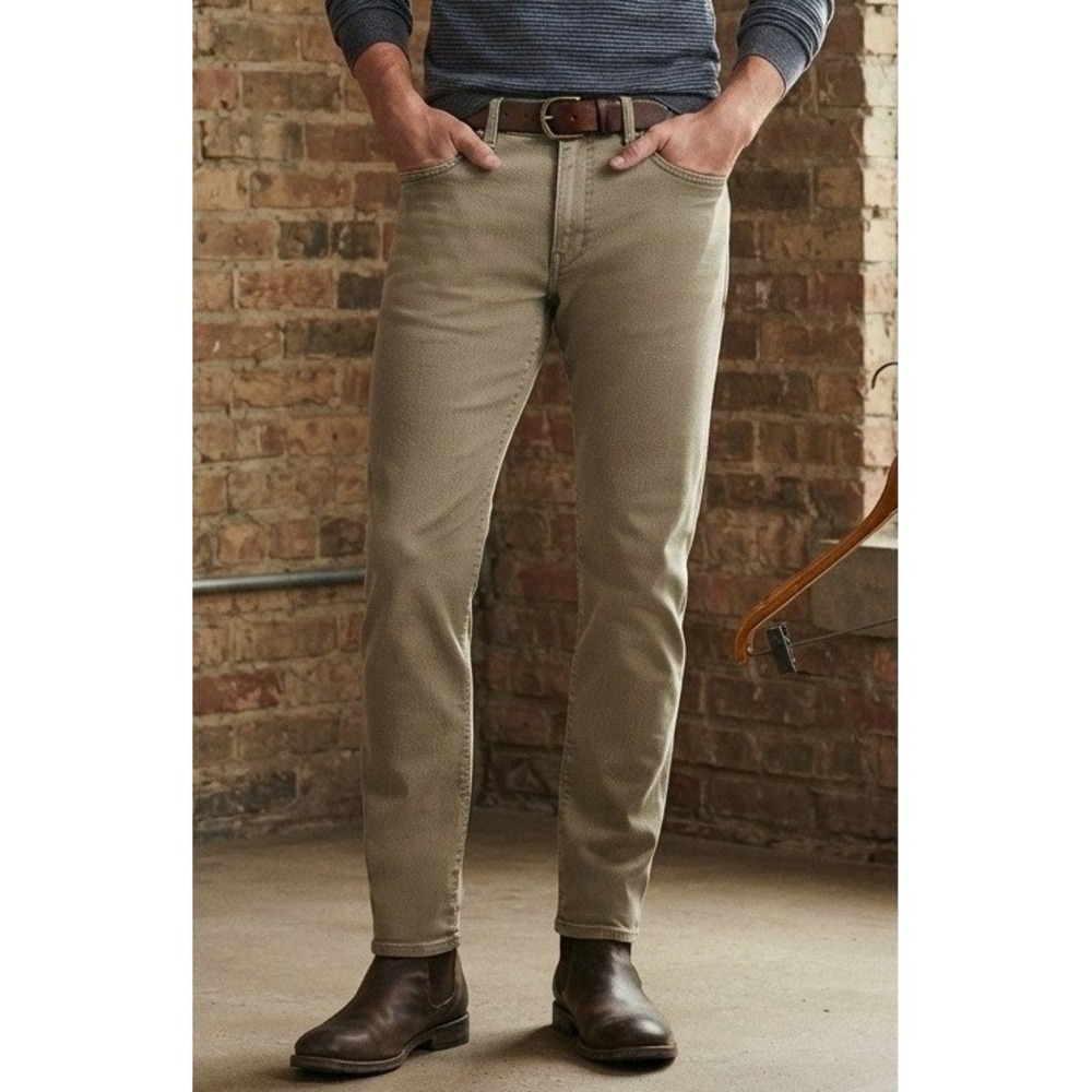Ted Baker London Trouser Pants Men's 32 Micro-Check Tan Cotton Stretch Slim Fit